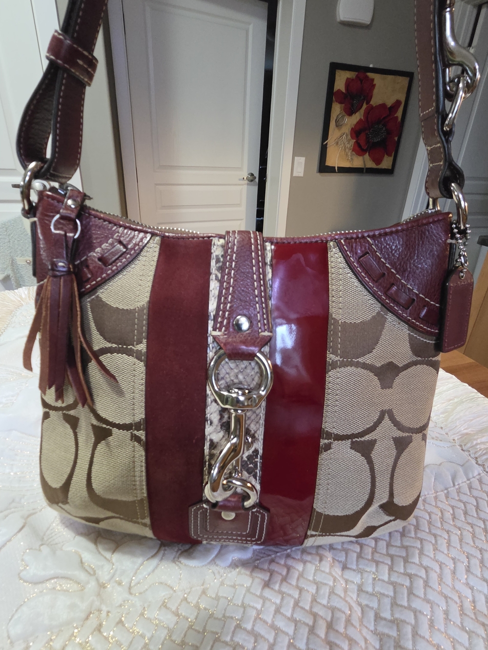 Vintage Coach Hamptons Signature Python Stripe Jackie Hobo.#10265